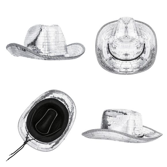6388 Disco Ball Western Cowboy Hat - Women Men Silver Mirrored Sparkly Cowgirl main image 4